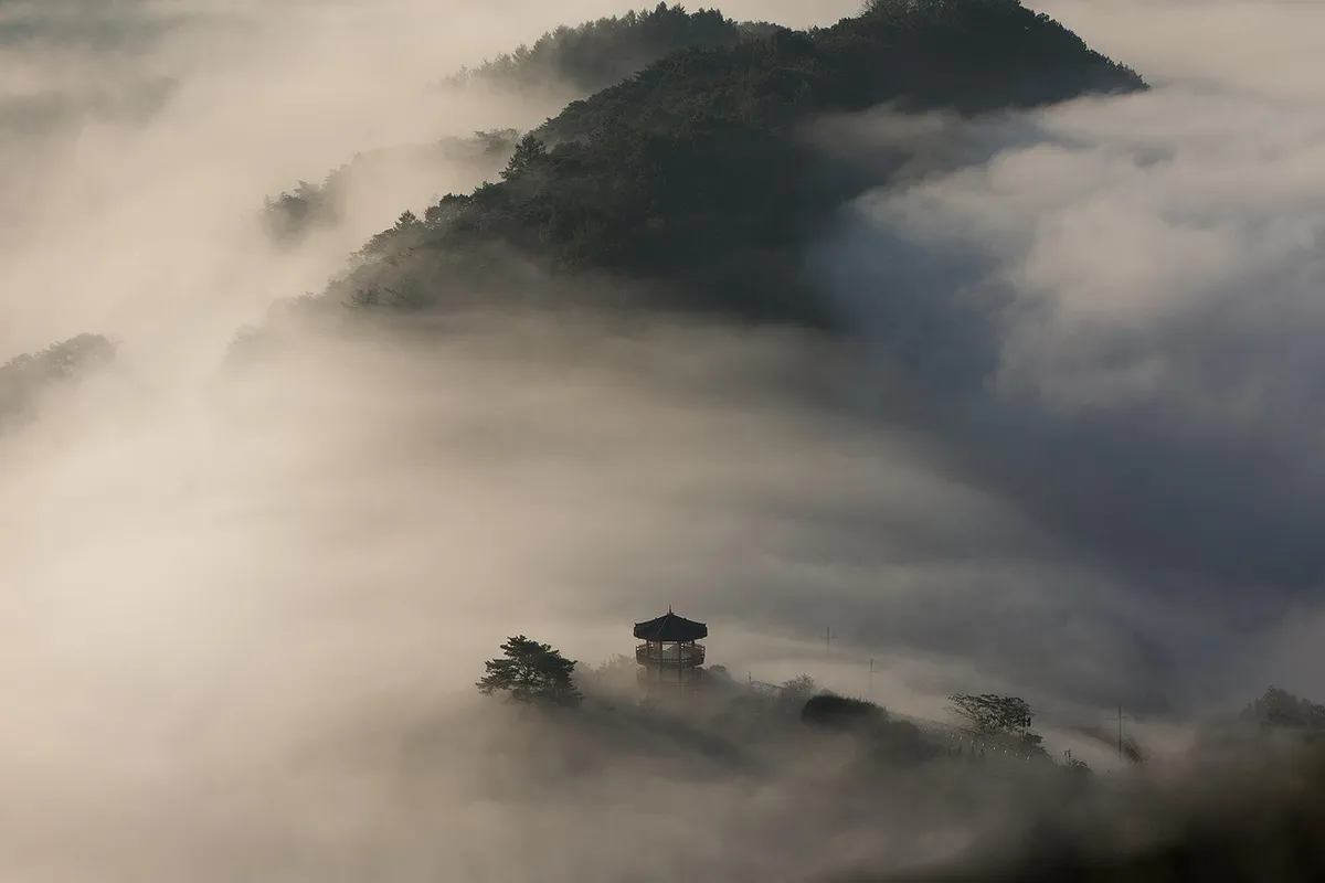 pavilion, hills, fog, mountains, landscape, nature, asia, foggy, misty, haze, palgakjeong, korea, fog, korea, korea, korea, korea, korea, Imsil-gun, Jeonbuk Sta