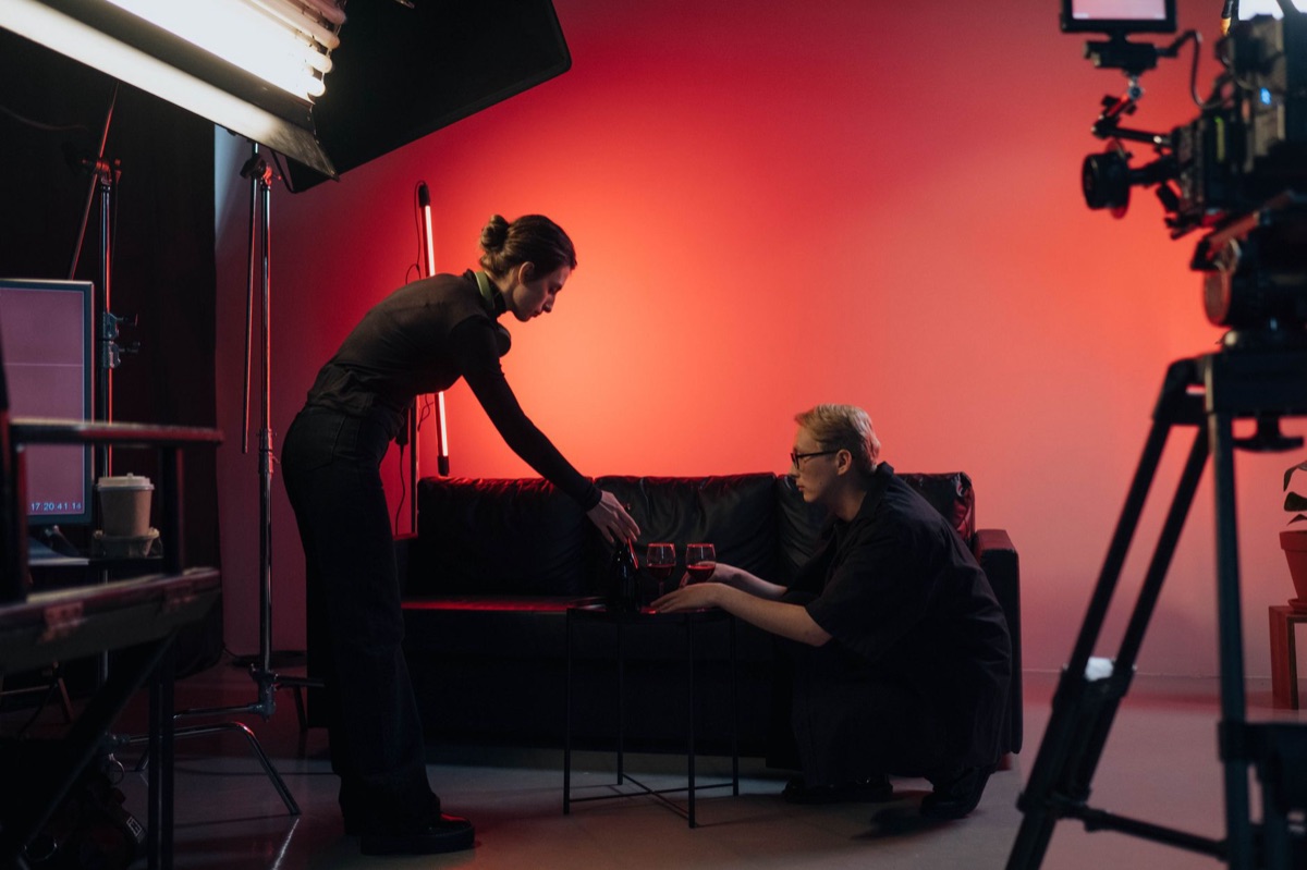Director interviewing in movie set