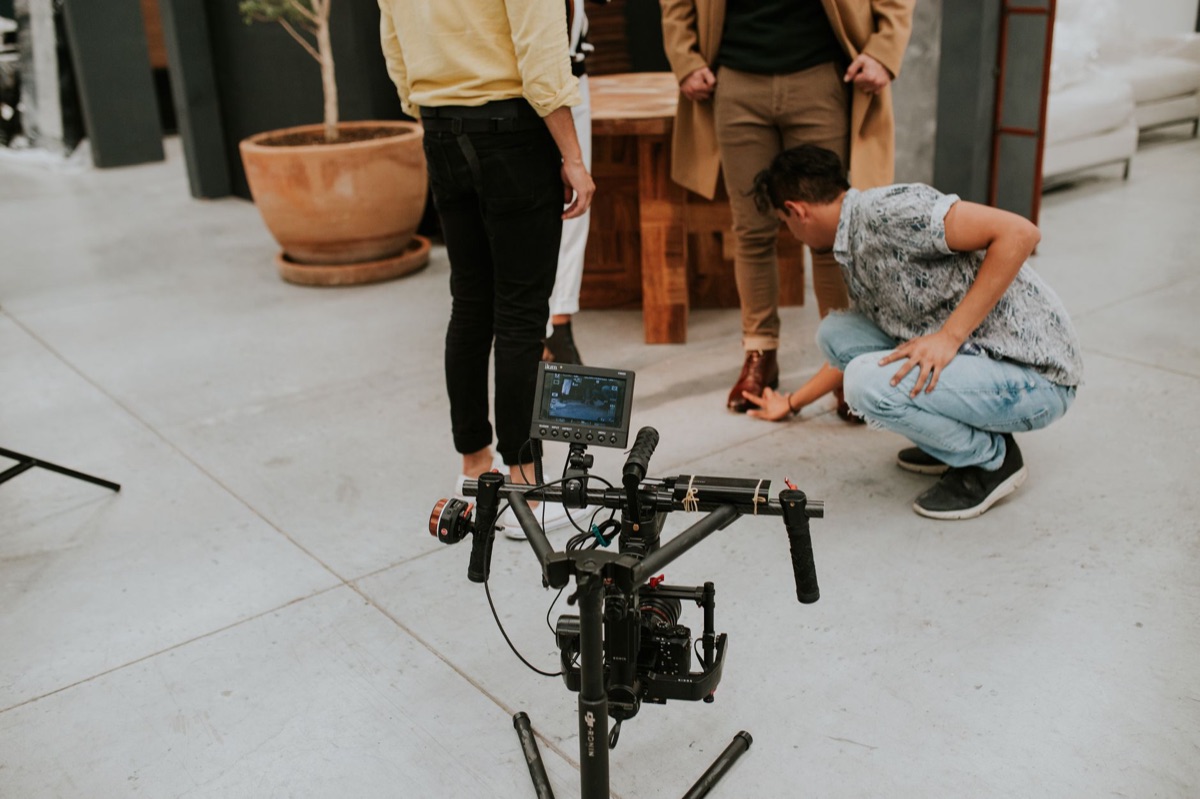 Movie production team working on set