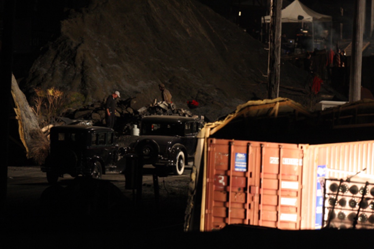 Film set with director and crew during production
