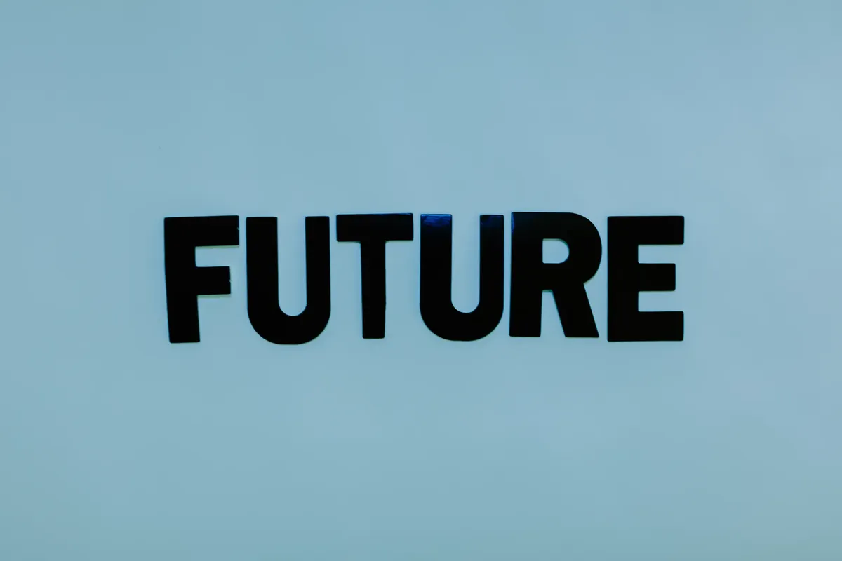 Black text 'FUTURE' on a bright blue background, symbolizing forward-looking concepts.